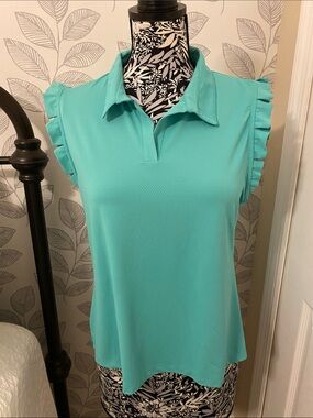 Gottex Sleeveless Ruffle Polo Tank Pistachio Green Size XL